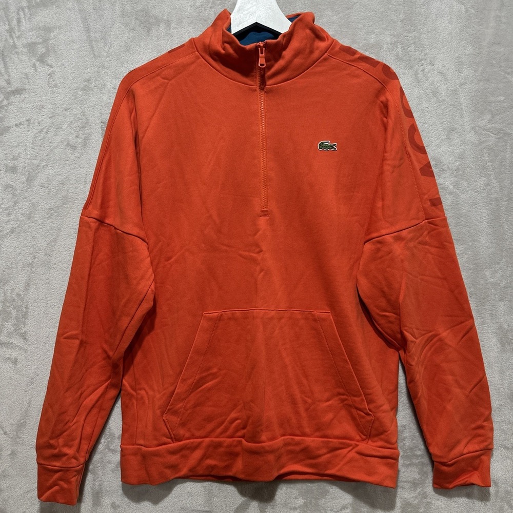 Lacoste Sport Sweater Mens Size Medium Orange‎ 1/4 Zip Knit Preppy Pullover
